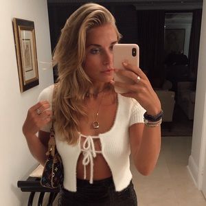 Fuzzy tie short sleeved top